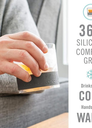 Host Whiskey Freeze Glasses, Double Old Fashioned Glasses, Chill Without Dilution for Bourbon, Vodka, Cold Brew Cocktails, Bourbon Gifts for Men, Gifts for Dad, Home Bar, 9 oz, Set of 2, Smoke Black