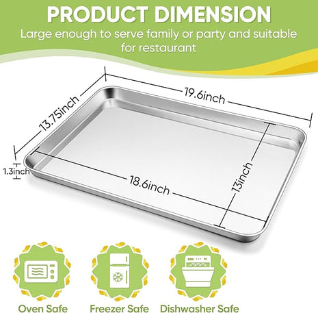 TeamFar Stainless Steel Baking Sheet, 20’’ x 14’’ Large Baking Sheet Pan Bakeware Set Cookie Sheets for Baking, Roasting, Cooking, Non Toxic, Mirror Finish & Dishwasher Safe