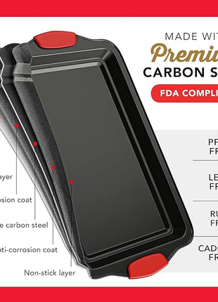 Baking Sheet Set, 3-Piece Cookie Sheet Set with Silicone Handles, Steel Baking Pans Set, Durable Baking Sheets for Oven, BPA Free Cookie Sheets for Baking Nonstick Set, Sheet Pan - Black Baking Pan