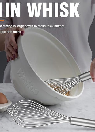Walfos Whisk,304 Stainless Steel whisk,No-Rust 7+9+11inch Whisks for cooking Nice for Blending,Whisking,Beating.Heat resistant 600°F Dishwasher Safe. Heavy duty kitchen whisk.17.7+22.8+27.9cm -SILVER