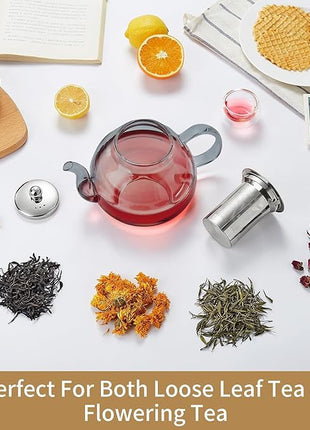 40OZ (1200ML) Glass Teapot with Infuser Stovetop Safe, Clear Glass Tea Pot Kettle, Borosilicate Tea Pot with Infusers Filter for Loose Tea, Tea Kettle Dishwasher Safe (Black)