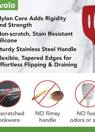 Tovolo Silicone Slotted Turner With Stainless Steel Handle, Pancake Spatula, Scratch-Resistant Kitchen Utensil for Nonstick Cookware & Cast Iron Skillets, 1 Count