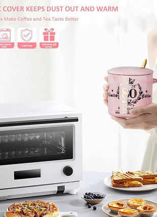 80th Birthday Gifts for Women, 14oz Pink Coffee Mug with Gold Pattern, Best Gifts for 80 Year Old Grandma, Mom, Sister, Friend, Fabulous 80 Limited Edition, 1943 Birthday Gifts for Women.