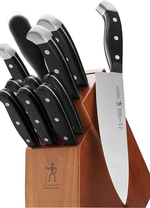 HENCKELS Premium Quality 12-Piece Knife Set with Block and Knife Sharpener, Razor-Sharp, German Engineered Knife Informed by over 100 Years of Masterful Knife Making, Brown Block