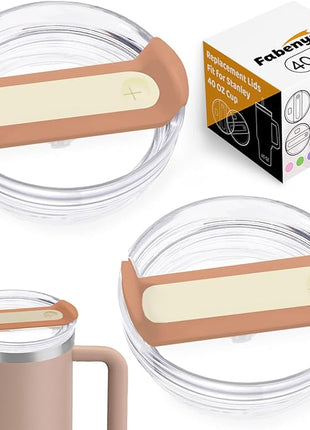 40 OZ Tumbler Lid Replacement Fit for Stanley Cup, 2 Pack Clear Replacement Lids Fit for Stanley Travel Tumbler, Spill Proof Tumbler Covers for Stanley Cup Accessories (Brown)