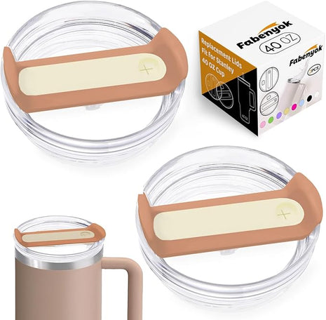 40 OZ Tumbler Lid Replacement Fit for Stanley Cup, 2 Pack Clear Replacement Lids Fit for Stanley Travel Tumbler, Spill Proof Tumbler Covers for Stanley Cup Accessories (Brown)
