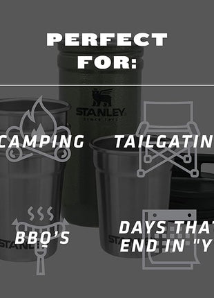 STANLEY Adventure Pre-Party Nesting Shot Glass Set | 4 Shot Glasses in Travel Carrying Case | 2 oz Stainless Steel Shooters | BPA-Free | Hammertone Green