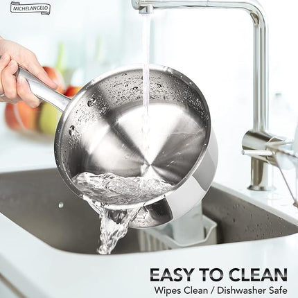 MICHELANGELO 1Qt & 2Qt Tri-ply Stainless Steel Saucepan Set, Small Cooking Pots with Tempered Glass Lids, Induction Ready, Oven & Dishwasher Safe, Multipurpose Sauce Pans for Home Kitchen & Restaurant