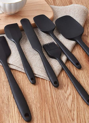 Newk Silicone Cooking Spatula Set, 6-Piece Set with One Piece Design, Nonstick Rubber Spatula Kitchen with Stainless Steel Core for Cooking, Baking, and Mixing - Black