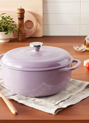 Lodge 3 Quart Enameled Cast Iron Dutch Oven with Lid – Dual Handles – Oven Safe up to 500° F or on Stovetop - Use to Marinate, Cook, Bake, Refrigerate and Serve – Lilac