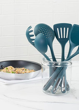 Restaurantware-Met Lux Kitchen Utensil Set, 1 Silicone Utensil Set - Consists 6 Pieces, High-Heat Tolerance, Teal Silicone Kitchen Utensils, For No-Stick Cookware