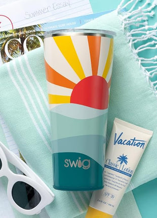 Swig Life 22oz Insulated Tumbler, Travel Coffee Tumbler with Lid, Cup Holder Friendly Travel Coffee Mug, Stainless Steel (Sun Dance)