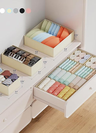 DIMJ Drawer Organizer Clothes, 20 Pack Dresser Organizer, Foldable Closet Organizers and Storage, Fabric Dresser Bins, Drawer Dividers for Nursery, Baby Clothes, Underwears, Sock (Beige)