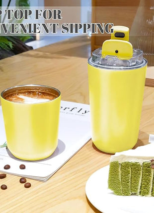 Puraville Insulated Tumblers with Lid, 10 oz Travel Coffee Mug Stainless Steel Vacuum Cup, Leak Proof Reusable Double Walled Coffee Tumbler for Iced and Hot Drinks, Yellow