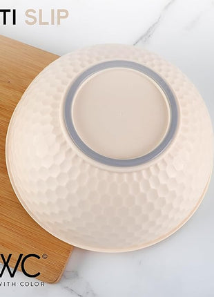 COOK WITH COLOR Mixing Bowls with Lids - 12 Piece Plastic Nesting Bowls Set includes 6 Prep Bowls and 6 Lids, Non Slip Bottom and Embossed Design - Microwave Safe (Cream)