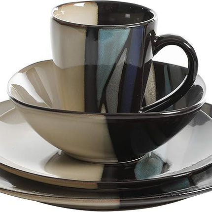 Gibson Elite Althea 16-Piece Teal Reactive Glaze Dinnerware Set – Service for 4, Durable Stoneware Plates and Bowls