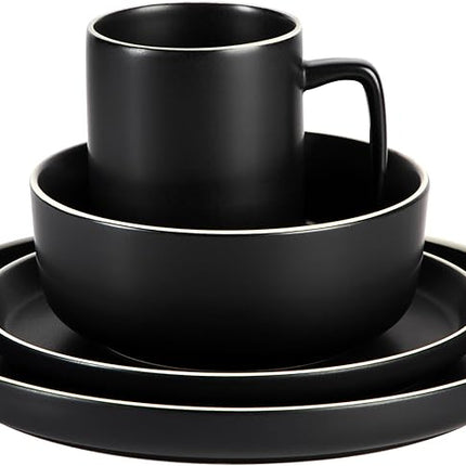 Gibson Home Zuma Nuevo 32 Piece Plates, Bowls, and Mug (Service for 8) Dinnerware Set - Black