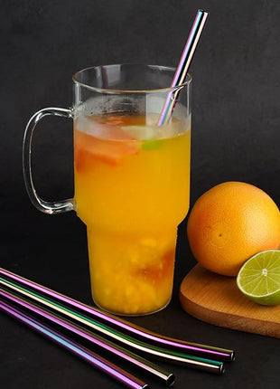 Tomorotec 11 Inch Stainless Steel Reusable Drinking Straws 14PCS & 2 Cleaning Brushes Set with Curved & Straight Designs, Compatible with 30oz Stanley Tumblers, Dishwasher Safe, BPA-Free (Metallic)