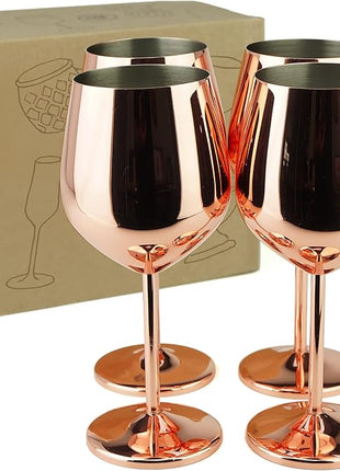 PG Copper/Rose Gold Stem Stainless Steel Wine Glass Set 4-18.5 oz