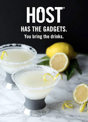 Host Freeze Insulated Martini Glasses Set of 4, Plastic Freezer Gel Chiller Double Wall Stemless Coupe and Cocktail Glass, 9 oz, Grey