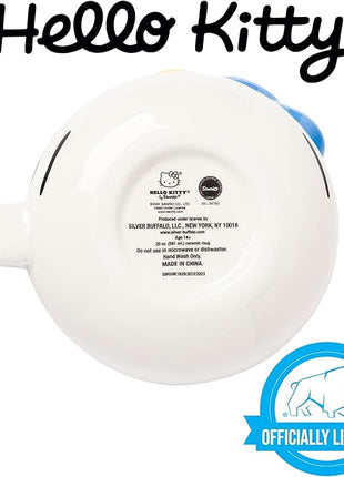 Silver Buffalo Sanrio Hello Kitty Blue Bow Ceramic 3D Sculpted Mug, 20 Ounces