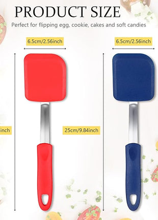 Silicone Cookie Spatula Turner 2 Pack Mini Brownie Spatula Flexible Kitchen Small Silicone Turner for Nonstick Cookware Heat Resistant No Scratch Flipper for Egg Pancake(Red,Blue)