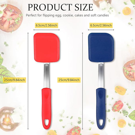 Silicone Cookie Spatula Turner 2 Pack Mini Brownie Spatula Flexible Kitchen Small Silicone Turner for Nonstick Cookware Heat Resistant No Scratch Flipper for Egg Pancake(Red,Blue)
