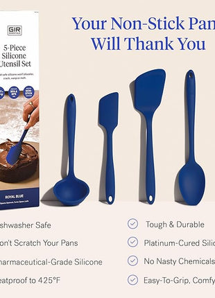 GIR: Get It Right - 5 Piece Essentials All Purpose Set - Ladle, Spatula, Flip, Spoon & Spoonula, Non-stick, Heat Resistant, Dishwasher Safe, Kitchen Utensils, Baking Supplies - Royal Blue