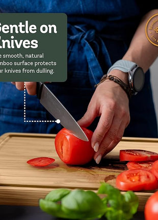 Wood Cutting Boards for Kitchen - Bamboo Cutting Board Gift Set with Deep Juice Groove & Side Handles - Chopping Board Butcher Block for Meat, Vegetables, Charcuterie, Cheese, Serving, or Meal Prep