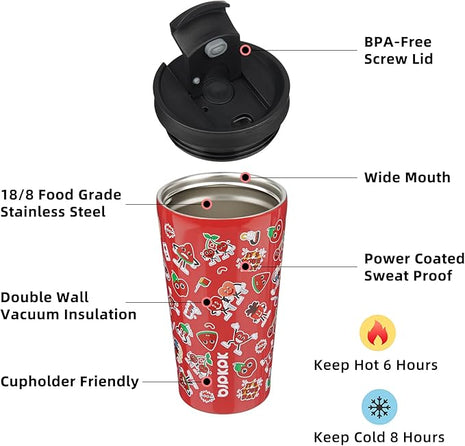 BJPKPK 18oz Tumbler With lid And Straw Stainless Steel Travel Coffee Mug Insulated Tumblers Cups,Passionate-Red