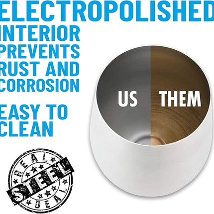 Stainless Steel Unbreakable Wine Tumblers: Stemless Camping Wine Glasses, NO LIDS, Cool Outdoor 18 oz Metal Wine Glass Set of 4 - Portable for Pool, Picnic - Drinking Cups for Outdoors