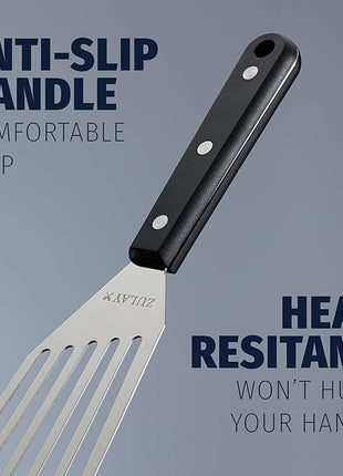 Zulay Kitchen Stainless Steel Fish Turner Spatula - 12.4” Flexible Heat-Resistant Slotted Turner for Non-Stick Cookware - Rust-Proof, Durable & Dishwasher Safe Cooking Utensil for Everyday Use