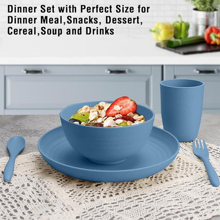 Shopwithgreen Wheat Straw Dinnerware Sets for 4, 20 PCS Unbreakable Plates and Bowls Sets, Reusable Dinner Dishes Set, Bowls, Cups, Plates for Camping, Kitchen, RV, Dorm, Dishwasher Microwave Safe