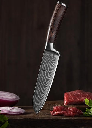 Wakoli EDIB 5-Piece Damascus Knife Set – Professional Chef Knives Set with VG10 Core Blades, 67-Layer Damascus Steel and Ergonomic Pakkawood Handles – Premium Kitchen Knives in Wooden Gift Box