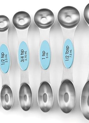 Spring Chef Stainless Steel Magnetic Measuring Spoons Set of 8 with Leveler, Nesting Metal Teaspoon & Tablespoon Measuring Spoons, Fits in Spice Jars, Kitchen Gadgets for Baking & Cooking - Aqua Sky