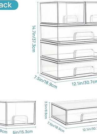 Vtopmart Clear Stackable Storage Drawers Set of 5, Plastic Organizer Bins for Makeup, Cosmetics, Beauty Supplies,Ideal for Vanity, Bathroom,Cabinet,Pantry Organization