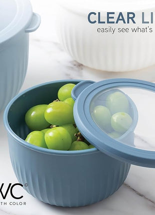 COOK WITH COLOR Prep Bowls with Lids- Wide and Deep Nesting Plastic Small Mixing Bowl Set with Lids, 8 Piece Set - Deep Bowls, Blue/Grey