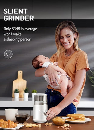 SHARDOR Electric Super Silent Blade Coffee Grinder, Timed Grind Control Rotary Knob, Adjustable Coarse to Fine for Coffee Beans, Spices & Herbs, with 2 Removable Stainless Steel Bowl, White