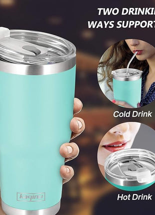 30oz Tumbler, 2 Packs Stainless Steel Double Wall Vacuum Insulated Tumbler Travel Mug With 8Pcs Reusable Straw, 2Pcs Slider Lid, Cleaning Brush, 2Pcs Handles (Black + Teal)