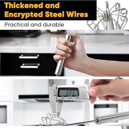 Newness Whizzy Whisk, Stainless Steel Semi Automatic Blender for Home -Versatile Tool for Egg Beater, Milk Frother, Hand Push Whisk - Kitchen Utensil for Blending, Whisking, Beating & Stirring