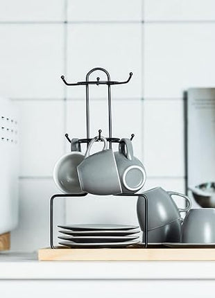 YHOSSEUN Porcelain Espresso Cups Set and Metal Stand 3 OZ Demitasse Cup For Coffee Shot, Mugs for Latte, Cafe Mocha, Cappuccino, and Tea, Serve for 6 Gray