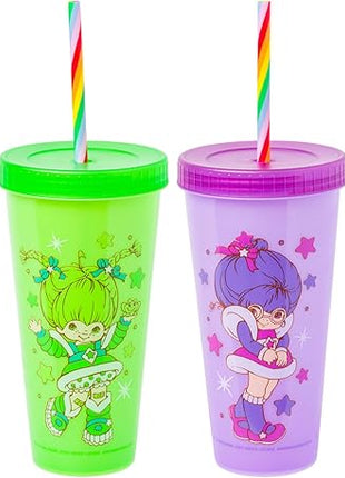 Silver Buffalo Rainbow Brite 4 pack Color Change Plastic Tumbler Set Featuring Rainbow Brite, Patty O’Green, La La Orange, and Shy Violet, 24 Ounces