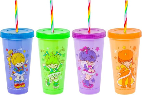 Silver Buffalo Rainbow Brite 4 pack Color Change Plastic Tumbler Set Featuring Rainbow Brite, Patty O’Green, La La Orange, and Shy Violet, 24 Ounces