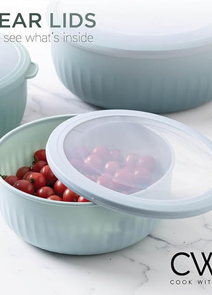 COOK WITH COLOR Prep Bowls with Lids- Wide and Deep Nesting Plastic Small Mixing Bowl Set with Lids, 12 Piece Set - Wide Bowls, Teal
