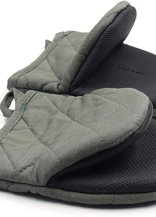 1 Pair Short Oven Mitts, Heat Resistant Silicone Kitchen Mini Oven Mitts for 500 Degrees, Non-Slip Grip Surfaces and Hanging Loop Gloves, Baking Grilling Barbecue Microwave Machine Washable (Gray)