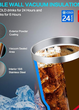 30oz Tumbler, 2 Packs Stainless Steel Double Wall Vacuum Insulated Tumbler Travel Mug With 8Pcs Reusable Straw, 2Pcs Slider Lid, Cleaning Brush, 2Pcs Handles (Black + Teal)