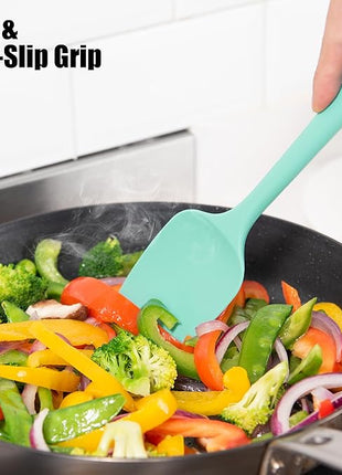 4-Piece Silicone Spatula Scrapers: Doosu 600°F Heat Resistant Food Grade Kitchen BPA Free Rubber Baking Cooking Tool Nonstick Utensil Set for Mixing, Scraping, Folding, Stirring, Serving (Aqua Sky)