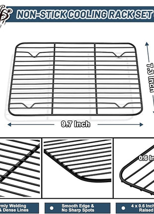 P&P CHEF Cooling Baking Rack Pack of 2, Stainless Steel Cooling Racks for Cooking Baking Roasting Grilling Drying, Dense Wires & Smooth Edge, Easy to clean, Black, 9.7" x 7.3"