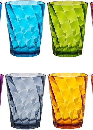 US Acrylic Optix Plastic Reusable Drinking Glasses (Set of 8) 14oz Rocks Cups in Jewel Tone Colors | BPA-Free Tumblers, Made in USA | Top-Rack Dishwasher Safe