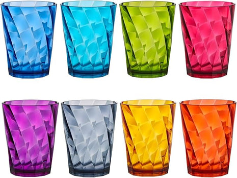 US Acrylic Optix Plastic Reusable Drinking Glasses (Set of 8) 14oz Rocks Cups in Jewel Tone Colors | BPA-Free Tumblers, Made in USA | Top-Rack Dishwasher Safe